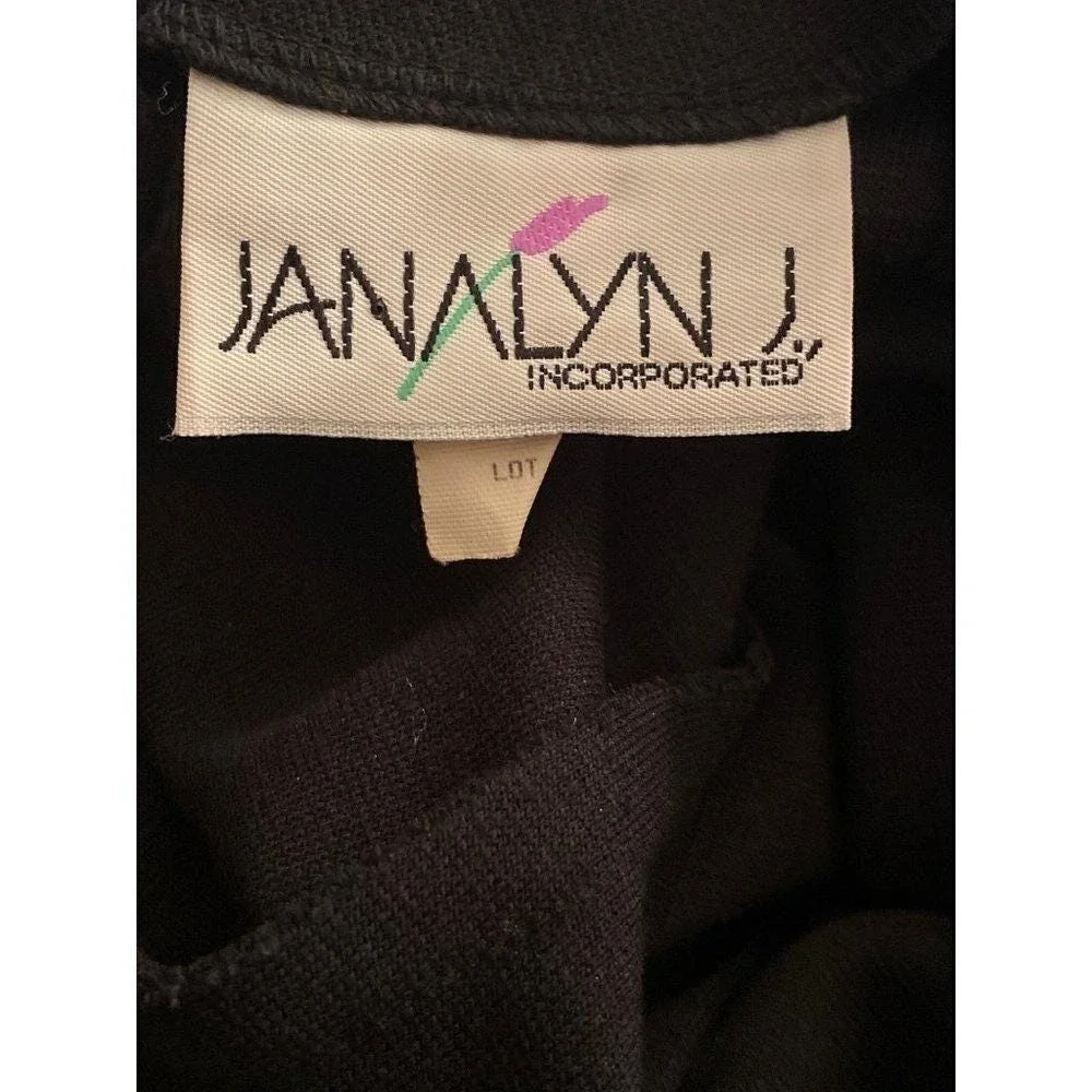 Vintage Black Long Sleeve Embellished‎ Neckline Dress Women Large Zipper Front - Picture 9 of 13